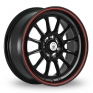 17 Inch Konig Tweak'd Gloss Black Red Stripe Alloy Wheels