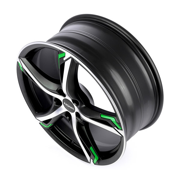 20 Inch Ronal R62 Black Polished Green Alloy Wheels