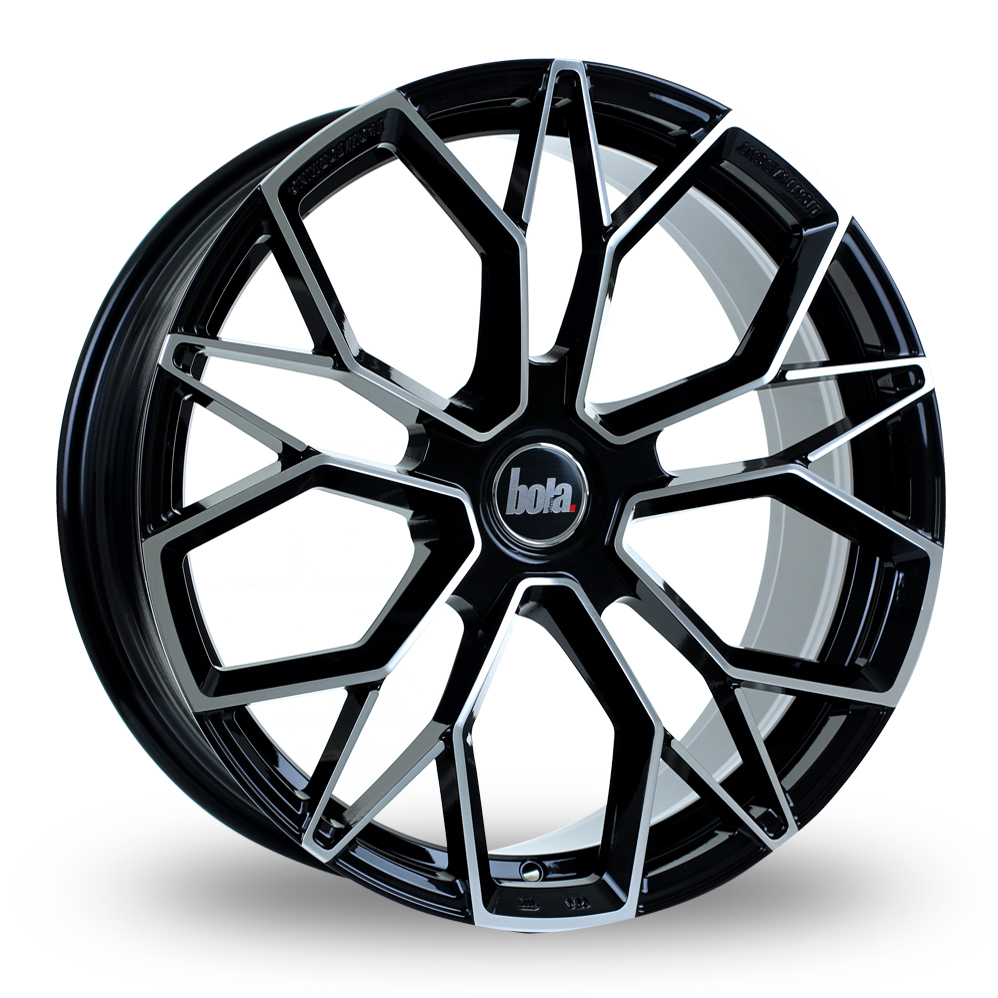 8.5x19 (Front) & 9.5x19 (Rear) Bola FLF Gloss Black Polished Alloy Wheels