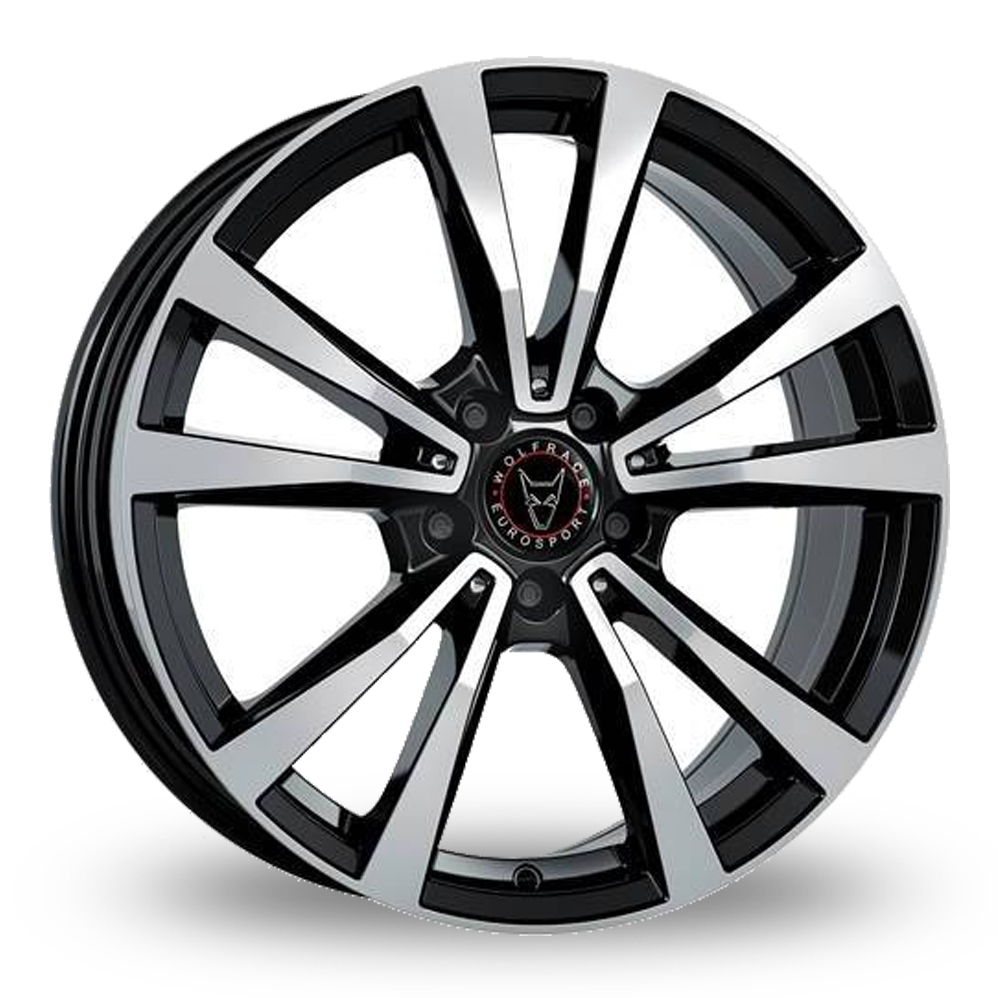 8x19 (Front) & 9x19 (Rear) Wolfrace M12 Black Polished Alloy Wheels