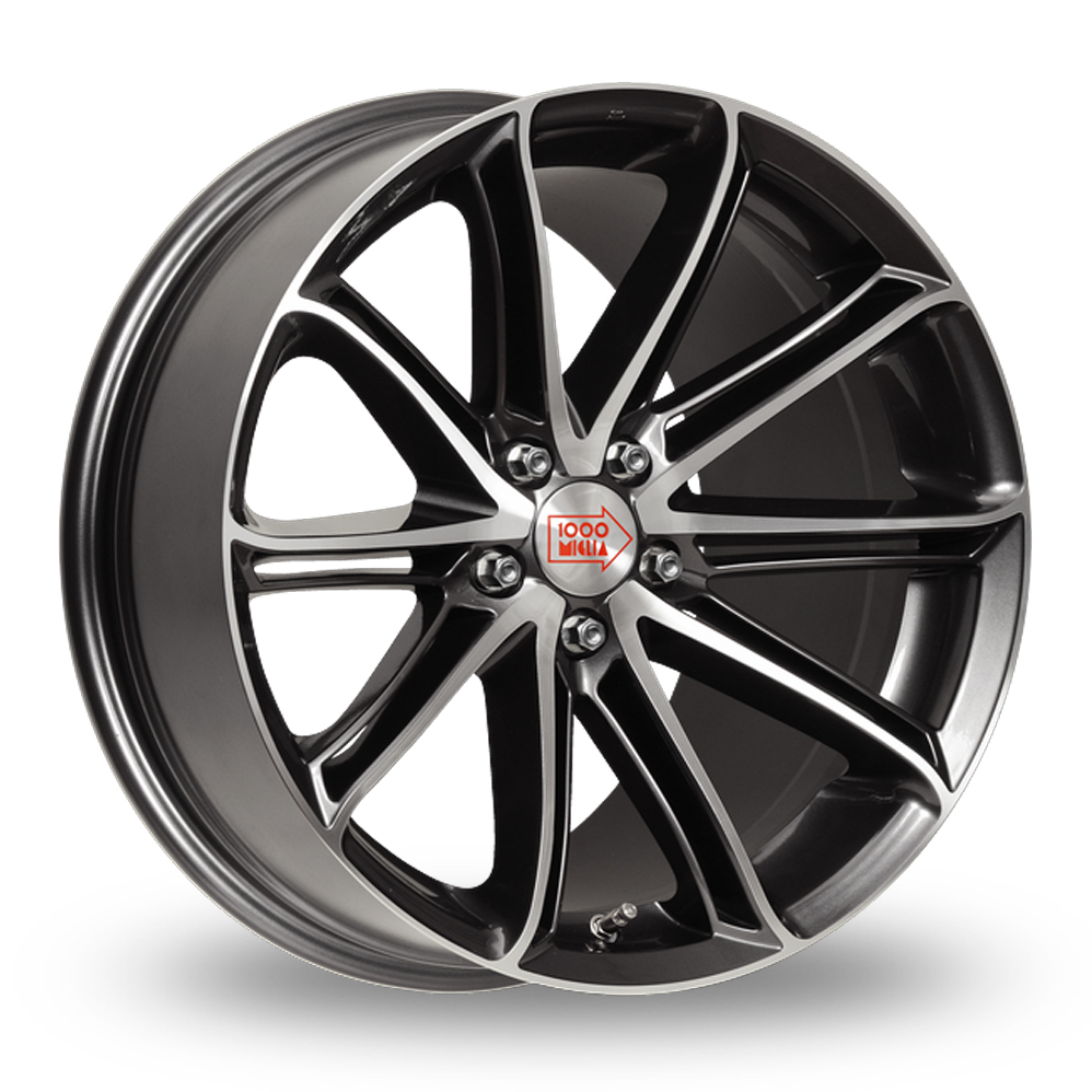 8.5x19 (Front) & 9.5x19 (Rear) Mille Miglia 1007 Black Polished Alloy Wheels