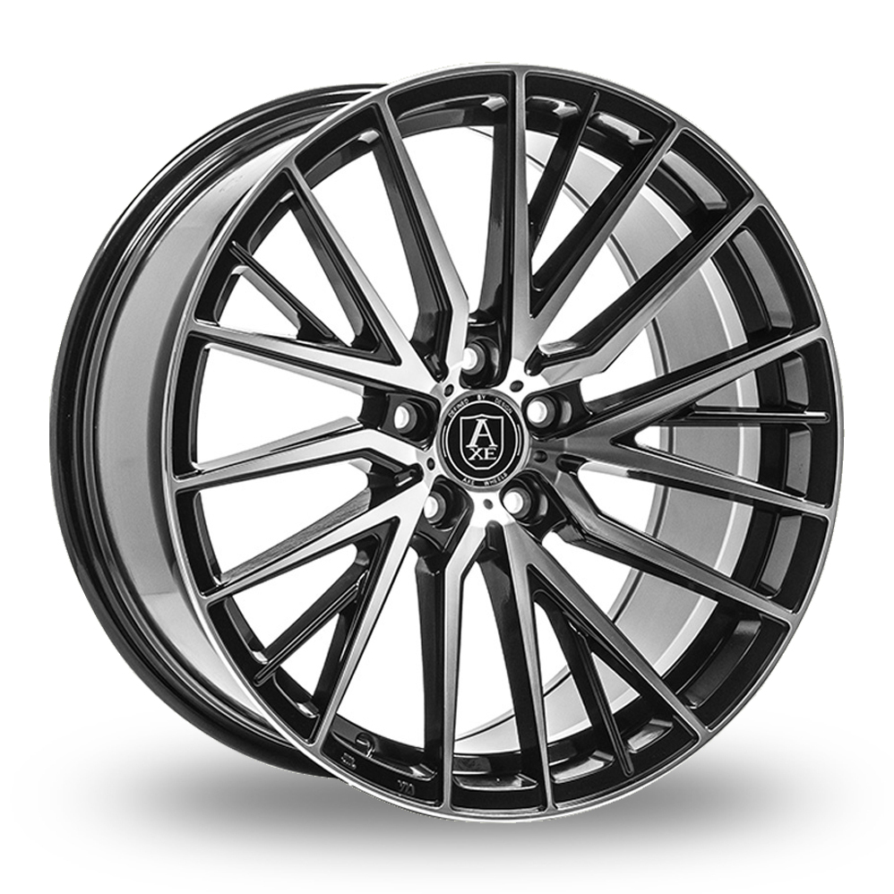 9x22 (Front) & 10.5x22 (Rear) Axe EX40 Black Polished Alloy Wheels