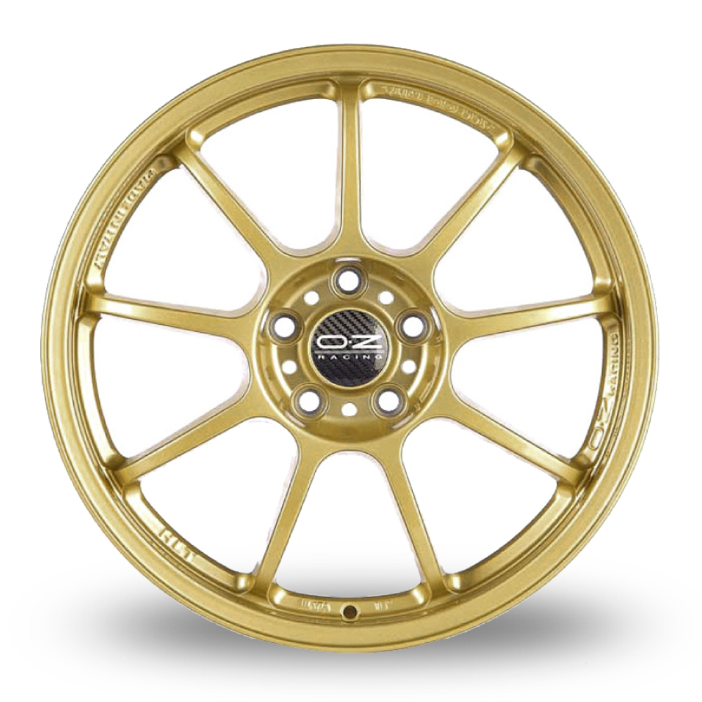 8x18 or 8.5x18 (Front) 10x18, 11x18 or 12x18 (Rear) OZ Racing Alleggerita HLT Gold Alloy Wheels