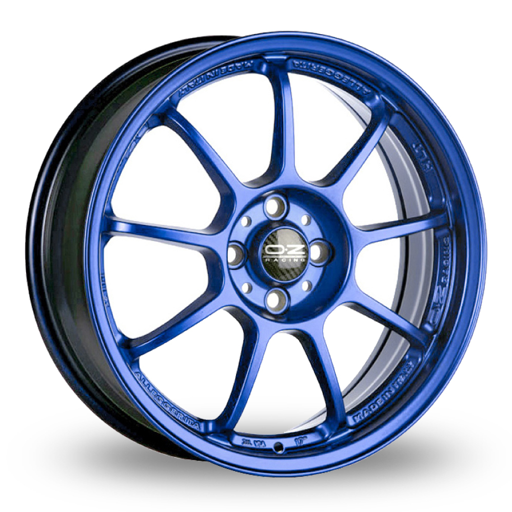 8x18 or 8.5x18 (Front) 10x18, 11x18 or 12x18 (Rear) OZ Racing Alleggerita HLT Blue Alloy Wheels