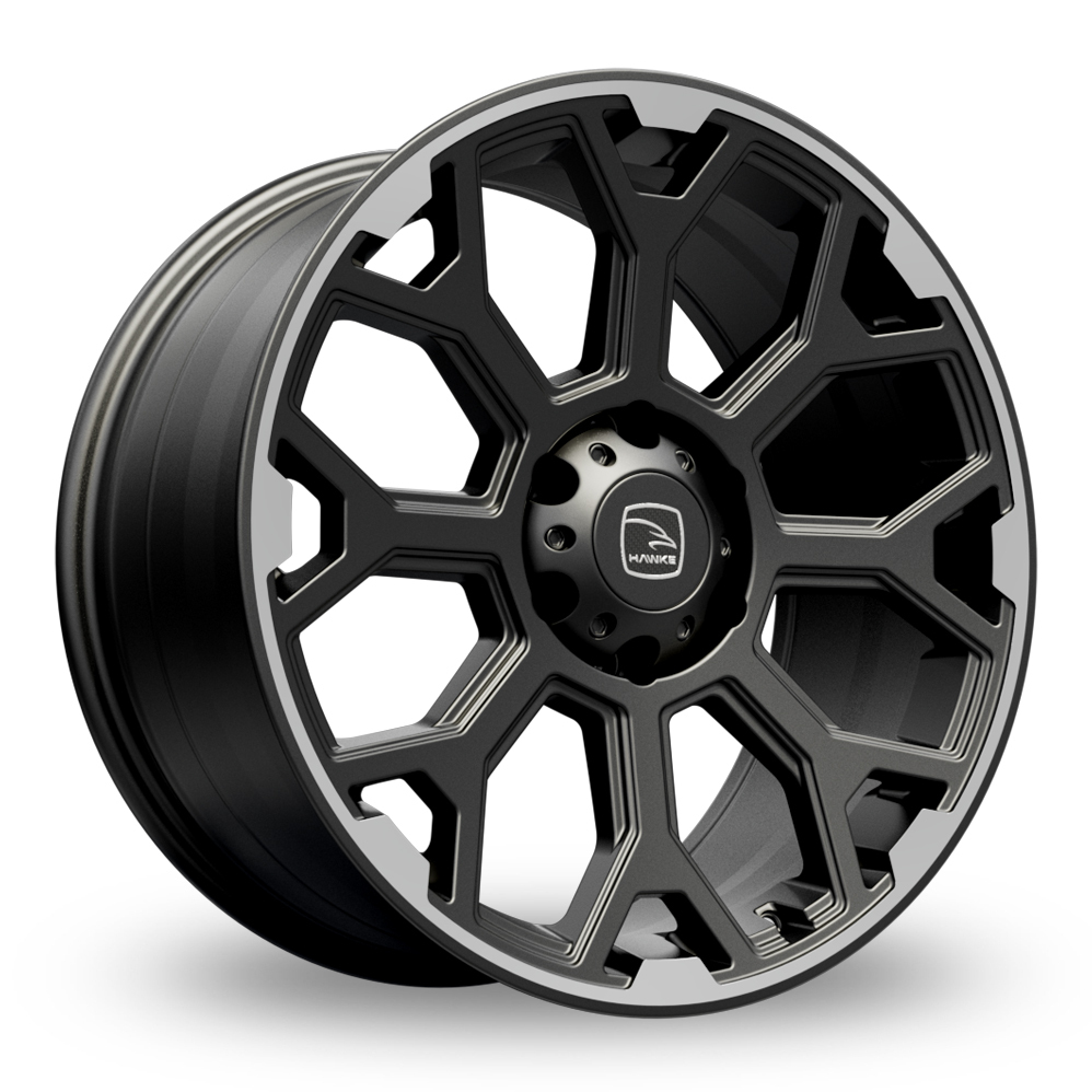 20 Inch Hawke Sar (6 stud) Matt Black Lip Polished Alloy Wheels