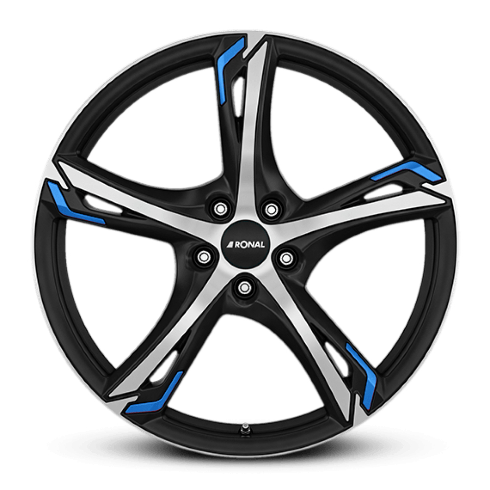 18 Inch Ronal R62 Black Polished Blue Alloy Wheels