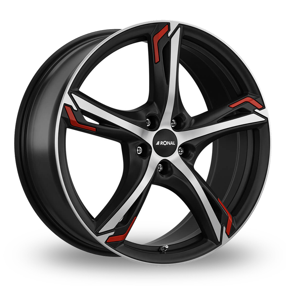 19 Inch Ronal R62 Matt Black Red Accent Alloy Wheels