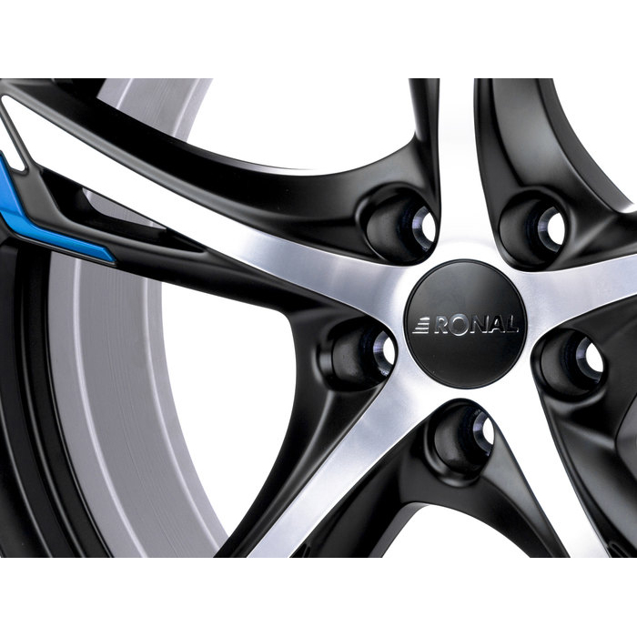 18 Inch Ronal R62 Black Polished Blue Alloy Wheels