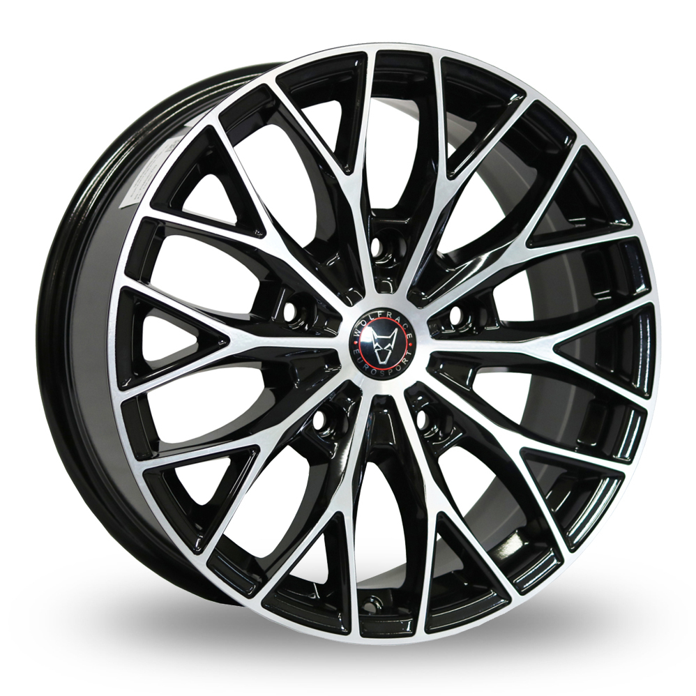 18 Inch Wolfrace Wolfsburg Super T Black Polished Alloy Wheels