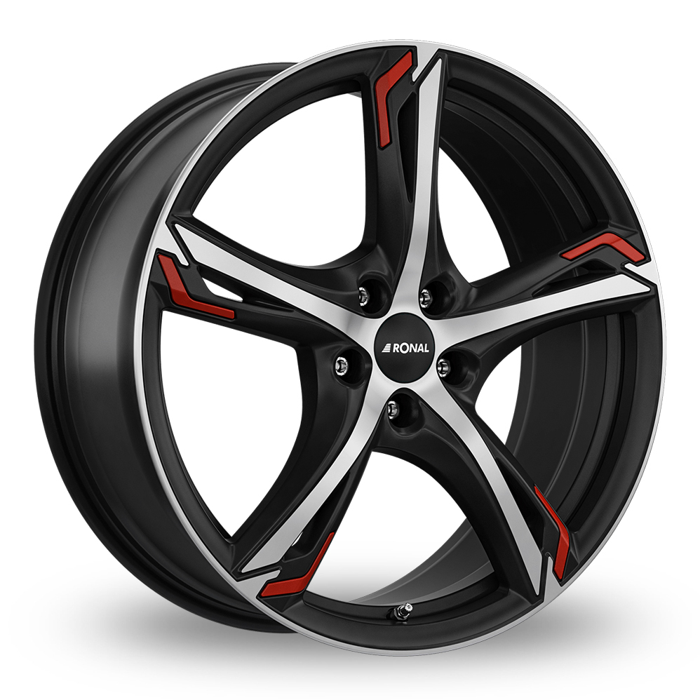 17 Inch Ronal R62 Black Polished Red Alloy Wheels