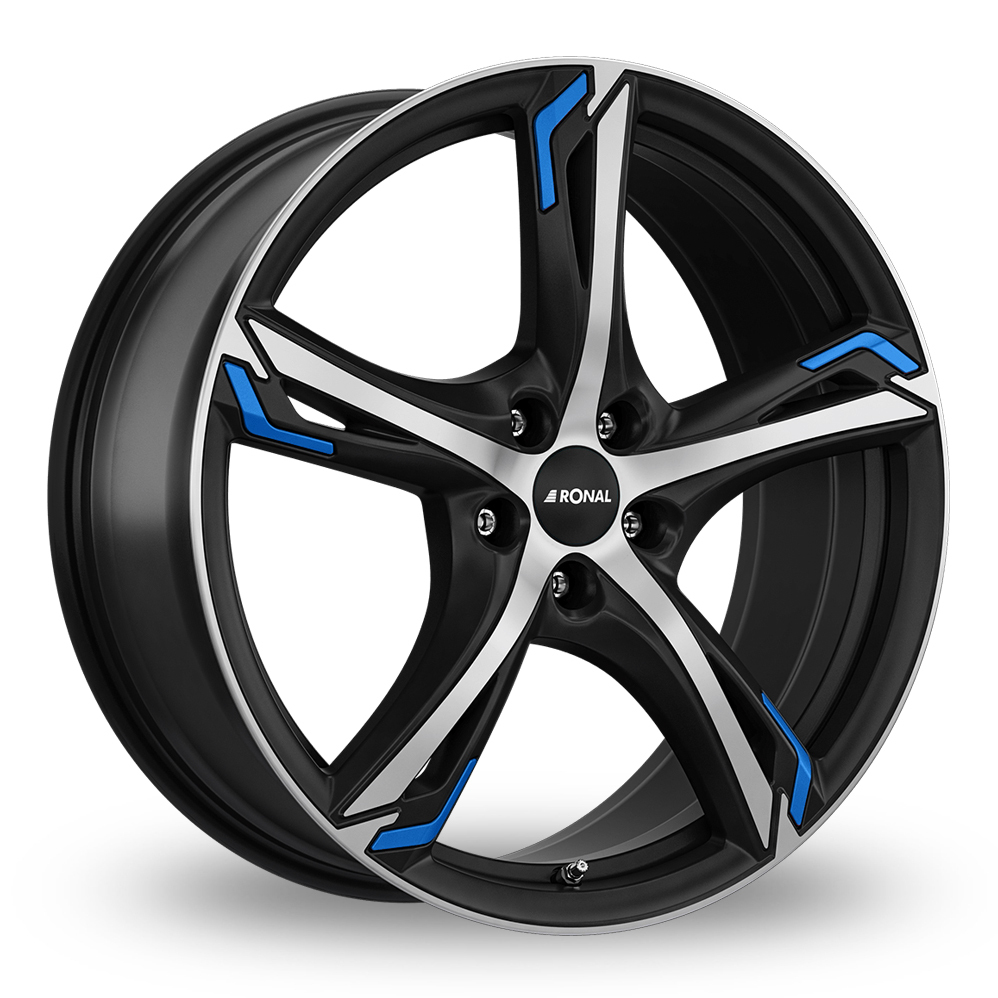 18 Inch Ronal R62 Black Polished Blue Alloy Wheels