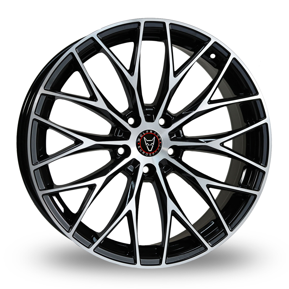 18 Inch Wolfrace Wolfsburg Black Polished Alloy Wheels