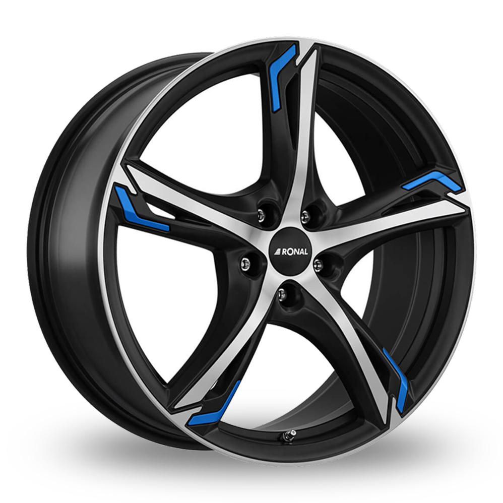 18 Inch Ronal R62 Matt Black Blue Accent Alloy Wheels