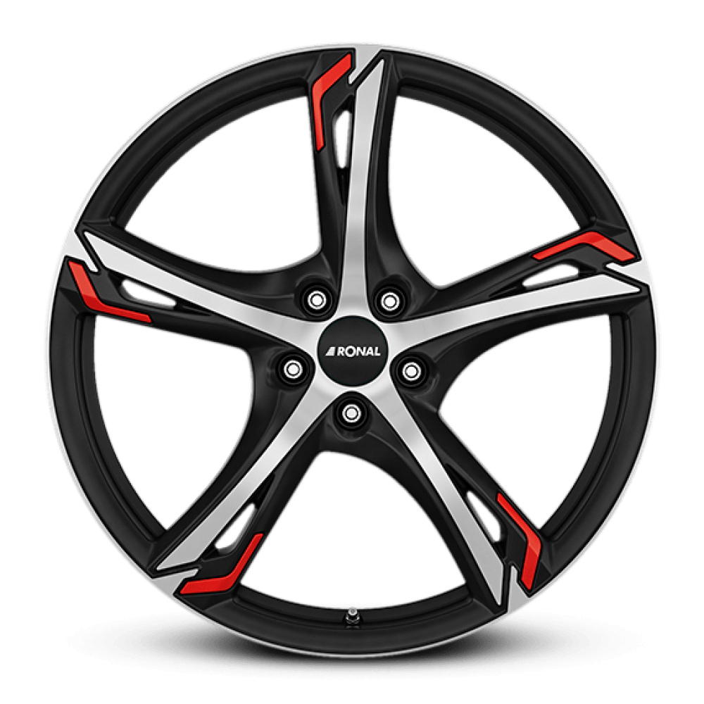 18 Inch Ronal R62 Black Polished Red Alloy Wheels