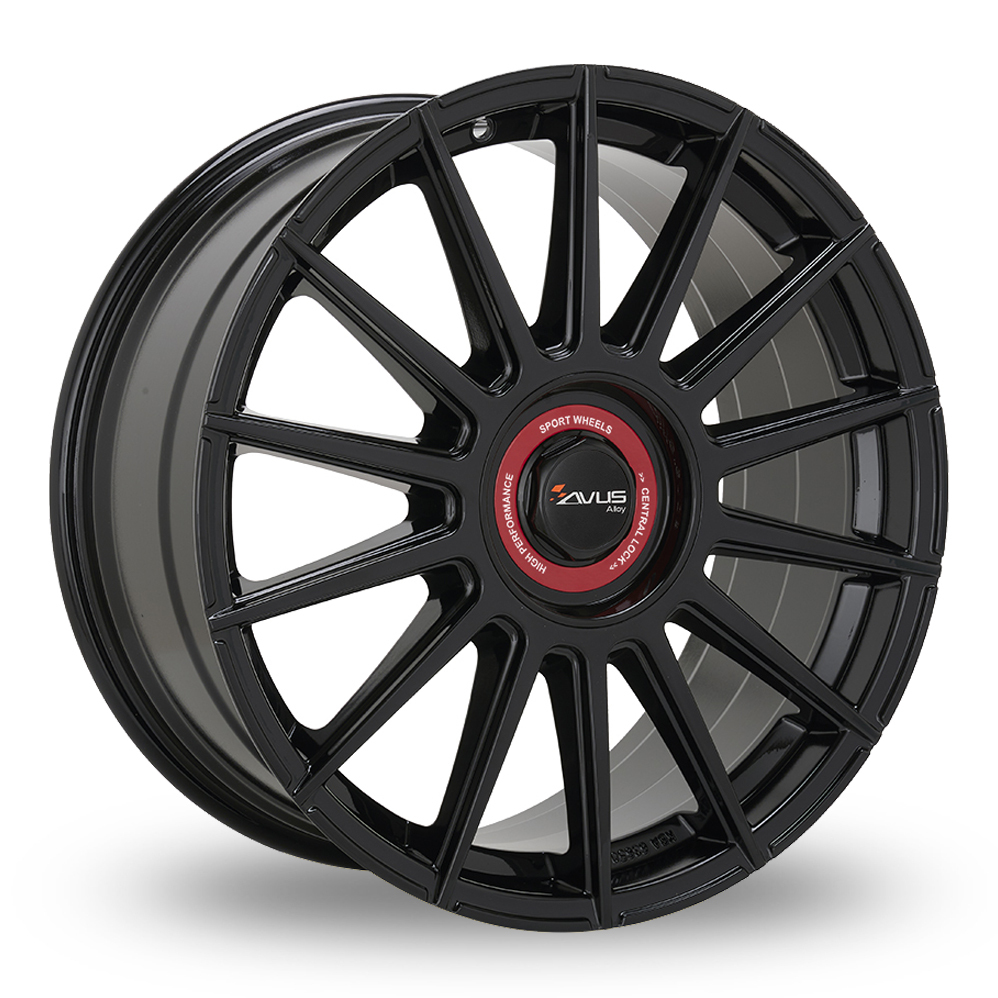 19 Inch Avus Racing AC-M09 Gloss Black Red Cap Alloy Wheels