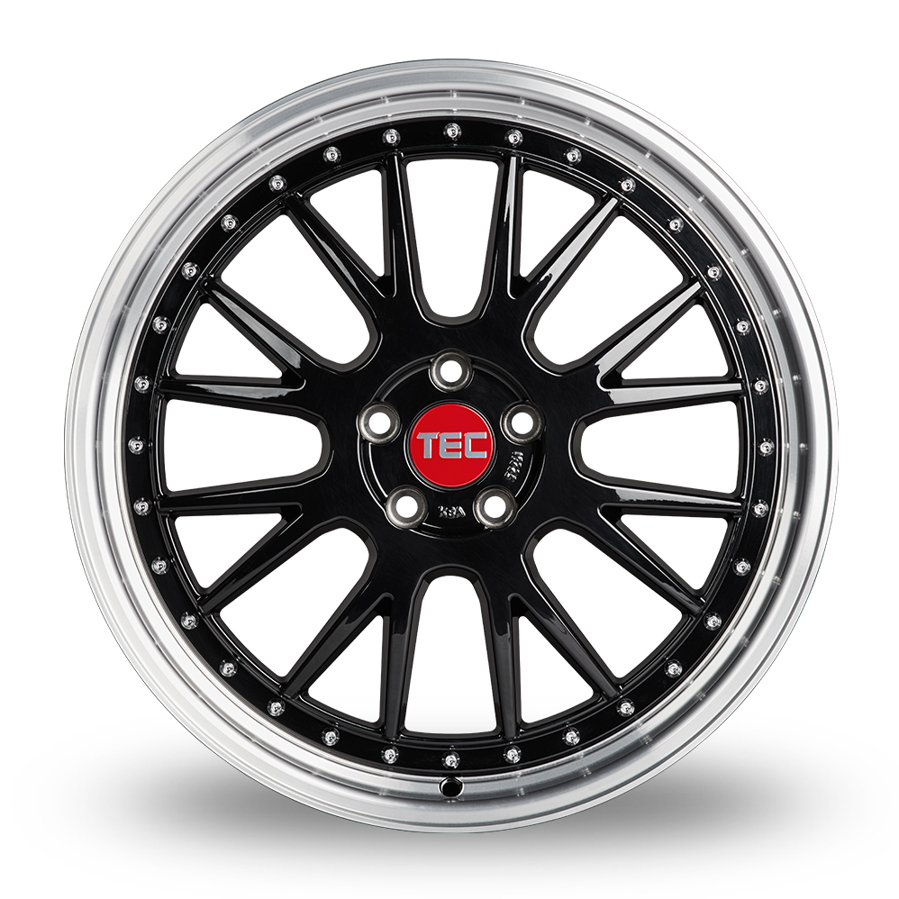 18 Inch TEC Speedwheels GT EVO Black Polished Lip Alloy Wheels