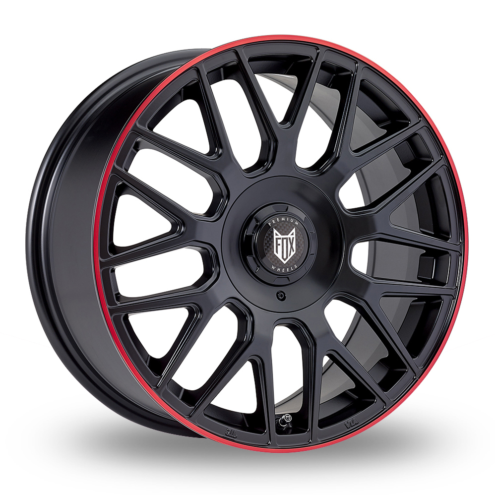 18 Inch Fox Racing VR3 Black Red Lip Alloy Wheels