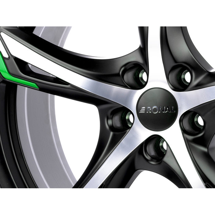 20 Inch Ronal R62 Black Polished Green Alloy Wheels