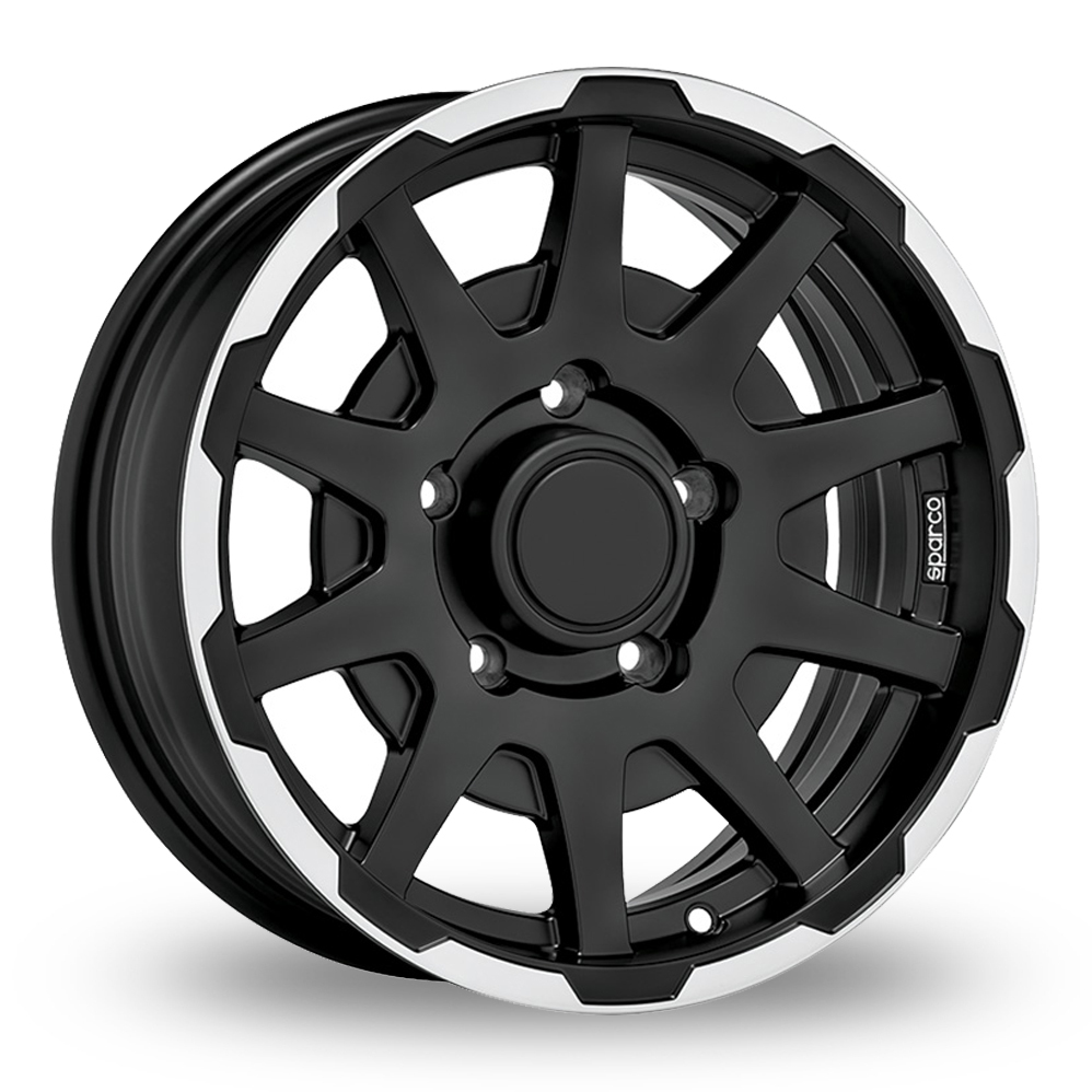 16 Inch Sparco Dakar Black Polished Alloy Wheels