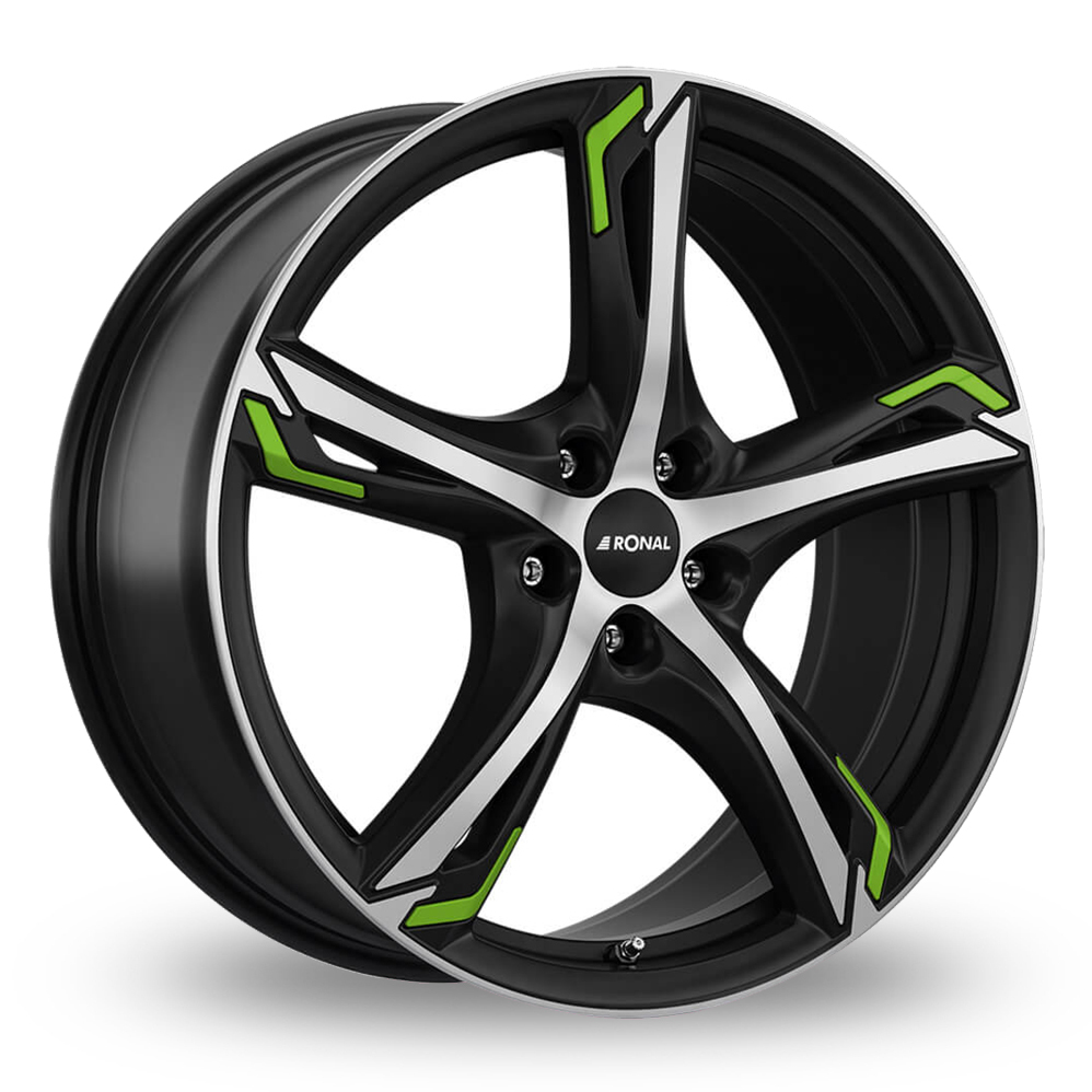 19 Inch Ronal R62 Matt Black Green Accent Alloy Wheels