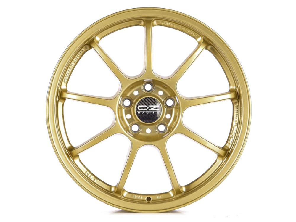 8x18 or 8.5x18 (Front) 10x18, 11x18 or 12x18 (Rear) OZ Racing Alleggerita HLT Gold Alloy Wheels